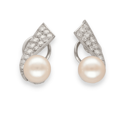 Boucles d'oreilles Boucles d'Oreilles Clips Vers 1970 – Or Gris 18k – 0.90 ct de Diamants G-VS & Perles de Culture 58 Facettes FB10953