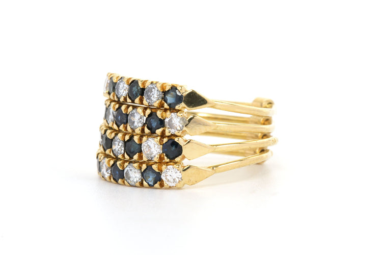 Bague 52 Bague multi-anneaux contemporaine en or jaune 18 carats sertie de saphirs et de diamants 58 Facettes 21849