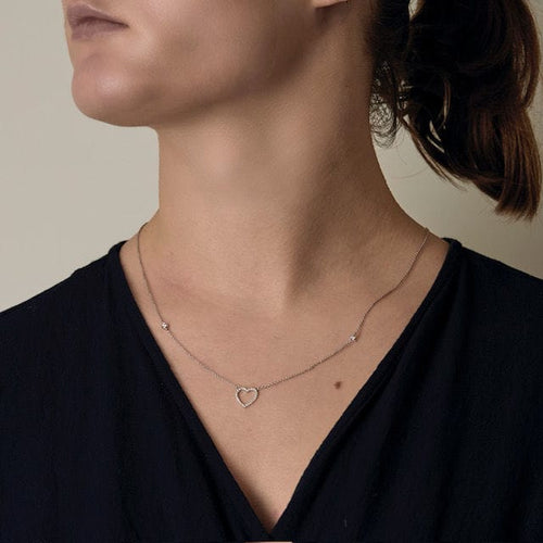 Collier 23cm Chaîne or blanc serti de deux diamants, pendentif coeur en diamants 58 Facettes 58_f64