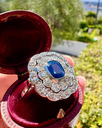 Bague 56 Bague Art Deco - Or 18 Carats, Saphir Naturel Non Chauffé et Diamants 58 Facettes 469