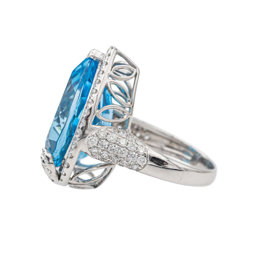 Bague 51.5 Bague Cocktail Or blanc Topaze, Diamant 58 Facettes 3798774CN