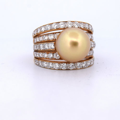 Bague 53 Bague vintage en or jaune avec perle et diamants 58 Facettes