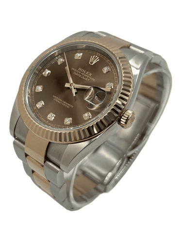 Montre Rolex Datejust 41 ou rose chocolat et diamants 58 Facettes