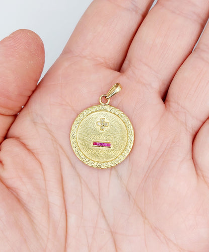 Pendentif Augis - Pendentif médaille d'amour 23 mm en or 18k, diamant et rubis 58 Facettes A06356