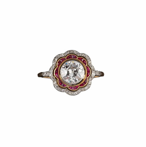 Bague 59 Bague en or jaune et platine, diamants, rubis - Vers 1915 Belle Époque 58 Facettes 4417