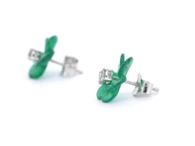 Boucles d'oreilles Boucles d'oreilles en or blanc 0,18 carat avec fleur précieuse verte et gros diamants 58 Facettes 2258