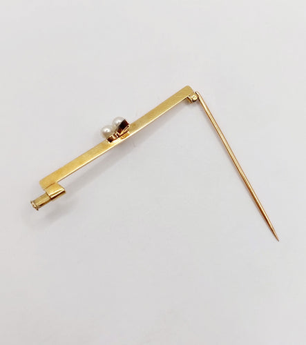 Broche Broche barrette antique or jaune trèfle orné de perles et d'un diamant 58 Facettes A05440