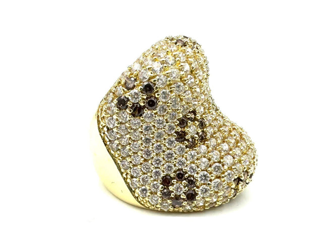 Bague 56 Bague or jaune 18K pavée de diamants blancs et cognacs (4.2ct) 58 Facettes