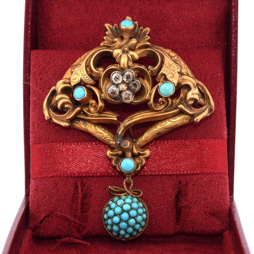 Спила вицториана у златном ђалу са турчезом и дијамантима