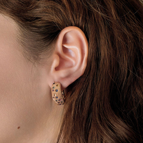 Rose gold earrings, colored sapphire cabochons 