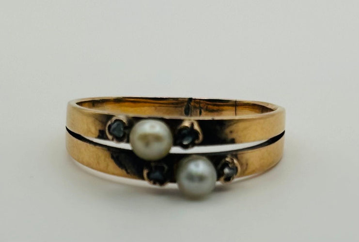 Bague Bague Art Déco en or jaune avec diamant et perle 58 Facettes 50115