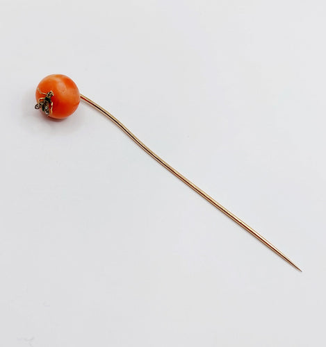 Epingle à foulard or rose, corail, abeille et diamants (circa 1890) 58 Facettes A06220