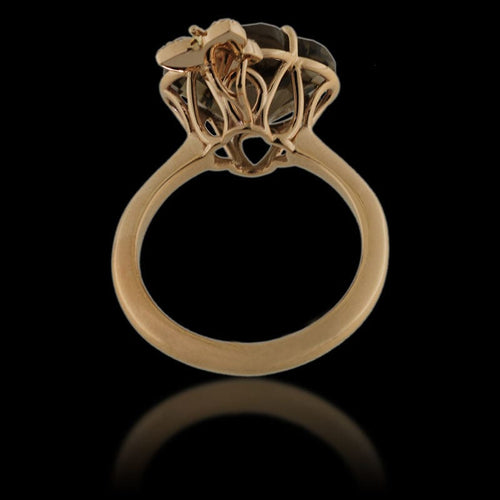 Bague 55 Bague en or rose, quartz fumé Lily 6,22 ct, diamants naturels 58 Facettes AG-2X21314P