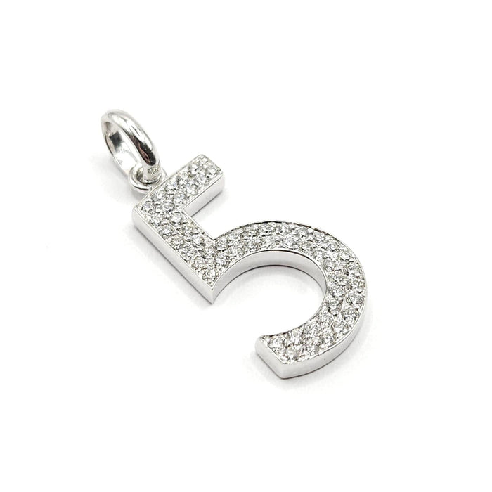 Pendentif Pendentif "5" or blanc serti de diamants 58 Facettes