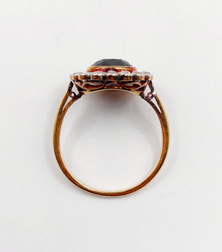 Bague 59 Bague pompadour art deco or jaune 18k pierre bleue et diamant taille rose (circa 1900) 58 Facettes A06202