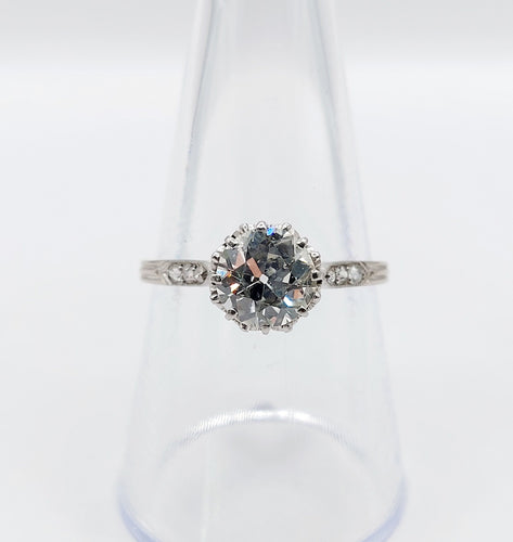 Bague 57.5 Bague solitaire Art Déco Platine, diamant taille ancienne 1,35 carat (circa 1920) 58 Facettes A05642