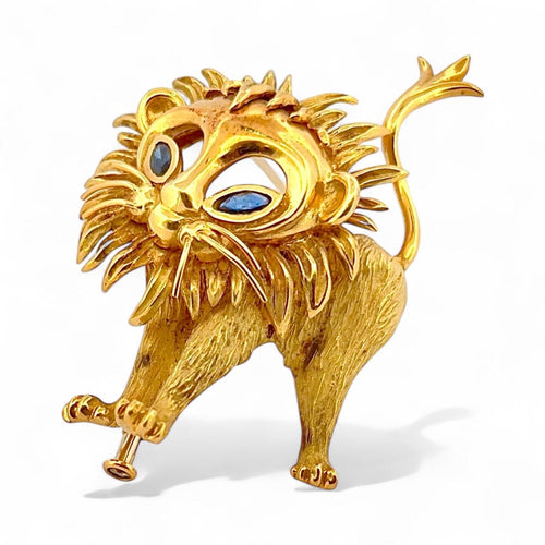 Broche Broche Lion en or jaune 18 carats et saphirs 58 Facettes