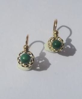 Boucles d'oreilles Boucles d’oreilles dormeuses anciennes or rose, malachite 58 Facettes
