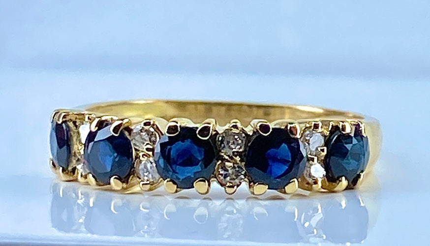 Bague 51 Demi alliance en or jaune, 5 saphirs et 8 diamants 58 Facettes AB433