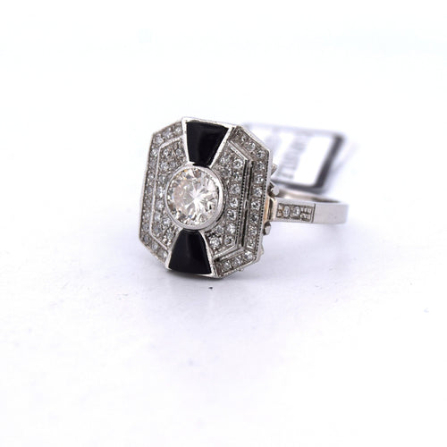 Bague 54 Bague Art déco en platine avec onyx et diamants 58 Facettes