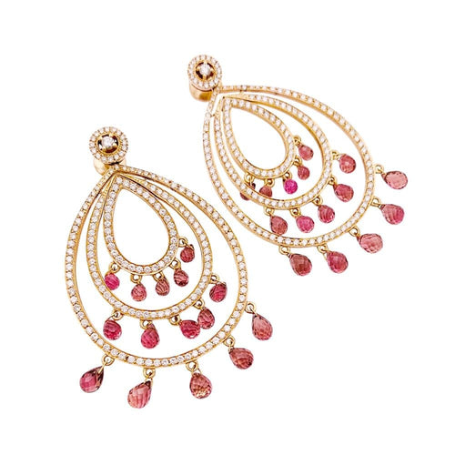 Boucles d'oreilles Pendants d'oreilles, or rose, diamants et tourmalines. 58 Facettes 33801