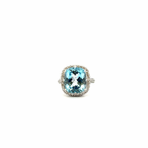 Bague 56 Bague or blanc topaze bleue et diamants 58 Facettes