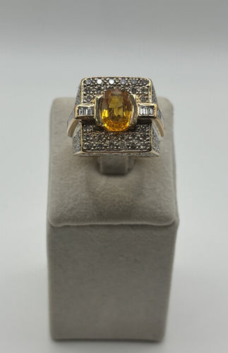 Bague 49 Bague Saphir jaune et Diamants sur or jaune 58 Facettes