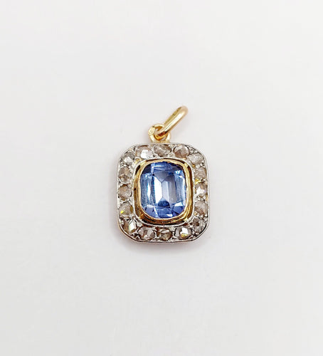 Pendentif Pendentif Art déco en or 18k et platine, saphir synthétique et diamants taille rose 58 Facettes A06085