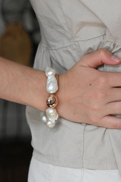 Baroque Pearls and Rose Gold Bead Bracelet