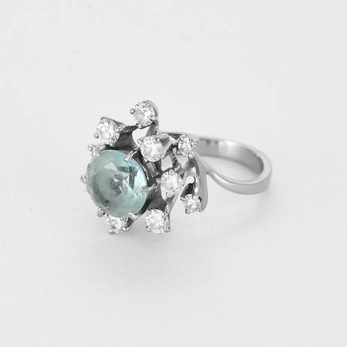 Bague 54,5 Bague en or blanc, aigue marine et diamants 58 Facettes B250583