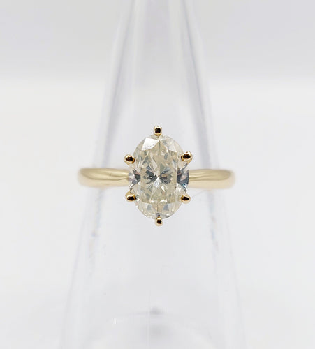 Bague 52 Bague solitaire or 14k ornée d'un diamant de 1,51 carats taille ovale Couleur J-K pureté SI2 avec certificat GWLAB 58 Facettes A03789