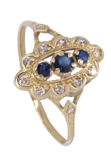 MARQUISE SAPPHIRE AND DIAMOND RING