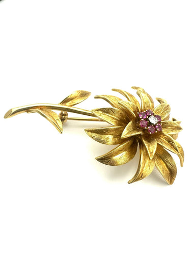Broche TIFFANY & Co. Broche vintage or, rubis et diamants 58 Facettes