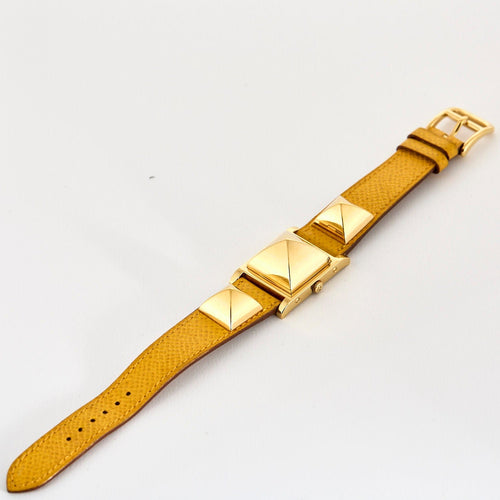 Montre Orange/acier HERMES - Medor Swift - Cuir et plaqué or 58 Facettes