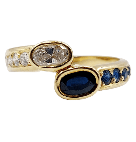 Bague 55.5 Bague toi et moi vintage or 18k diamant 0.35 carat et saphirs 58 Facettes A02998