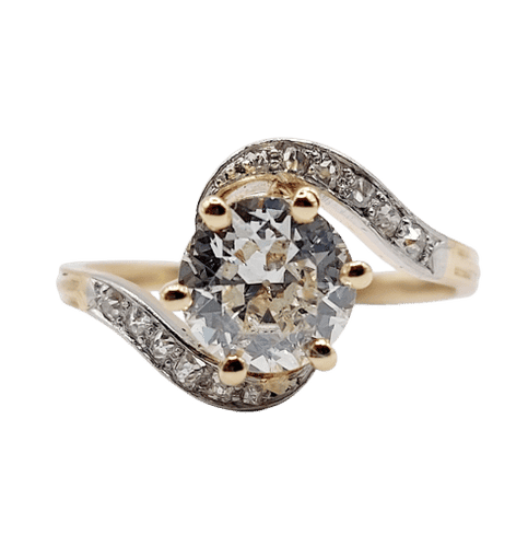 Bague 54.5 Bague tourbillon antique en or 18k et platine, diamants taille ancienne 1,35 carat 58 Facettes A06442