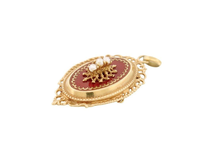 Pendentif vintage pendentif broche medaillon porte photo perles en or jaune 18k 5.9g xxeme 58 Facettes 268154