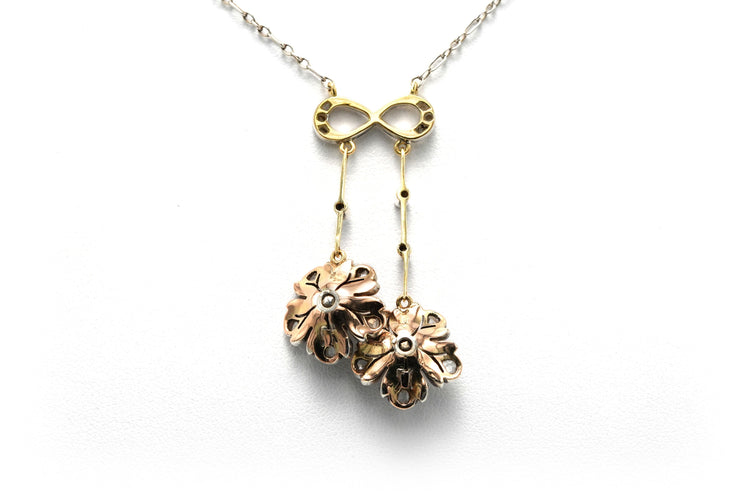 Collier Collier Art Nouveau or jaune, argent et diamants taille rose 58 Facettes 21861