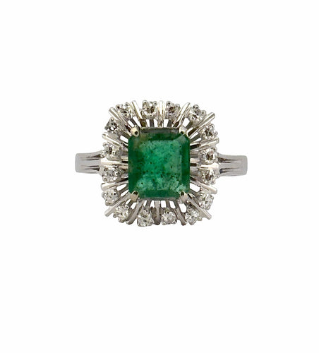 Bague 55 Bague ancienne or blanc émeraude diamants 58 Facettes