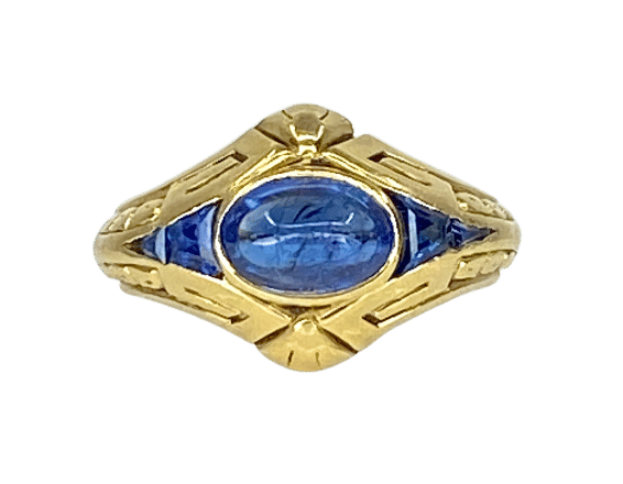 Ring aus 18 Karat Gelbgold mit Cabochon- und kalibrierten Saphiren, Art-Déco-Zeit 