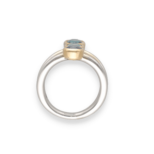 Bague 57 Bague Trilogie – Or Gris & Jaune 18k – Émeraude, Saphir & Topaze – Taille 57 – Vers 2000 58 Facettes FB11085