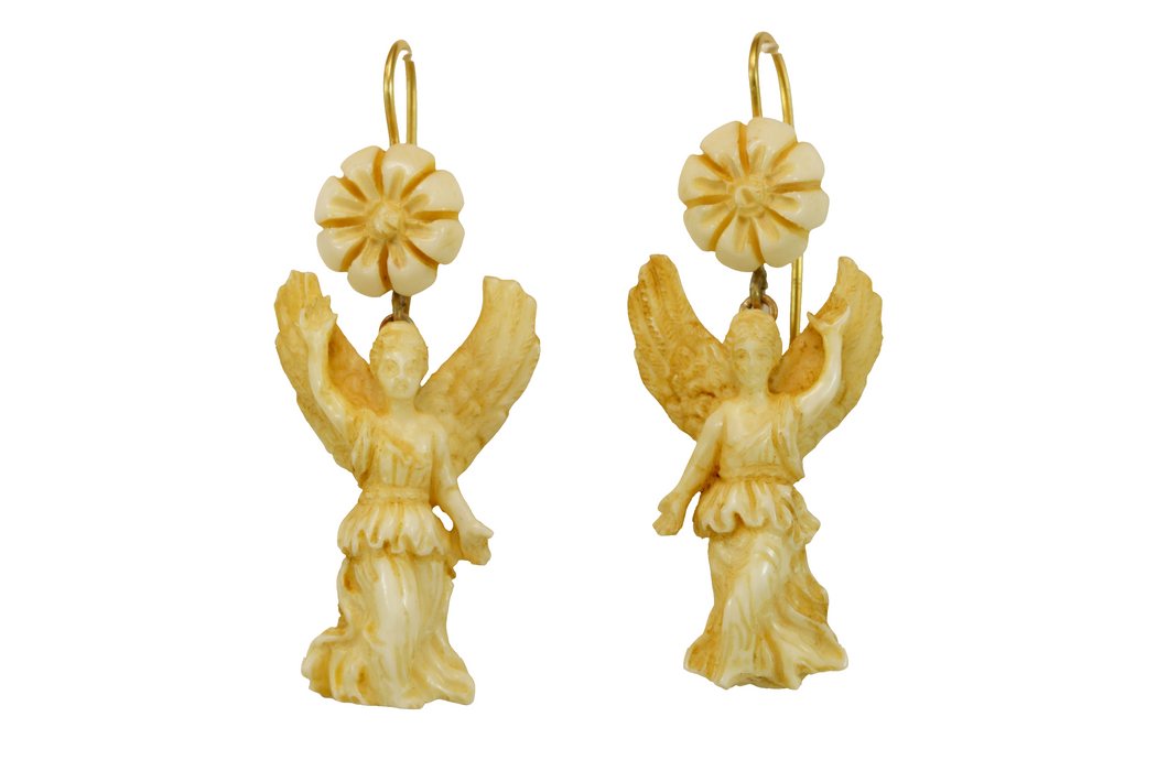 Antique ivory carved gold earrings