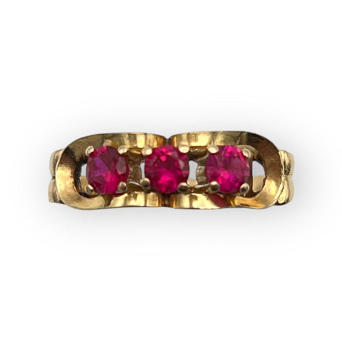 Bague 59 Bague or rose style ancien 3 pierres rouges 58 Facettes 149059715