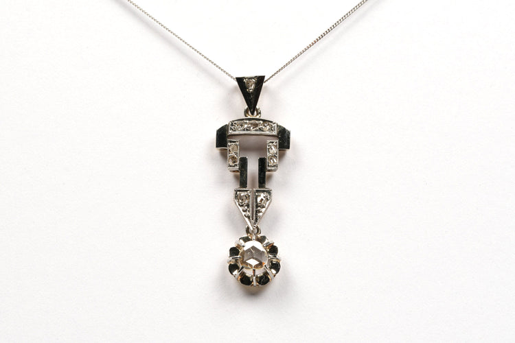 Pendentif Pendentif Art Déco en or jaune et blanc diamants taille rose 58 Facettes B439
