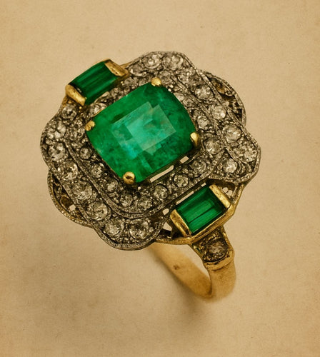 Bague 54 Bague en or jaune avec émeraudes et diamants 58 Facettes 50296