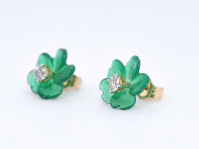 Boucles d'oreilles Boucles d'oreilles en or 0,18 carat avec fleur précieuse verte et gros diamants 58 Facettes 2259
