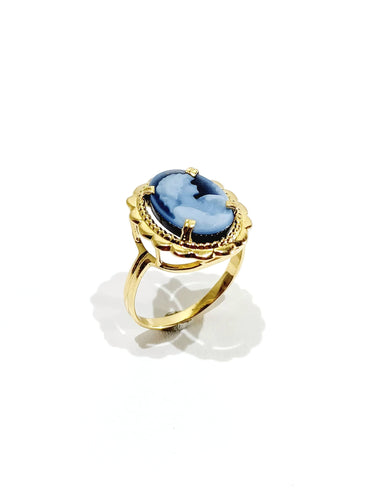 Bague 59 Bague Or jaune avec camée bleu 58 Facettes