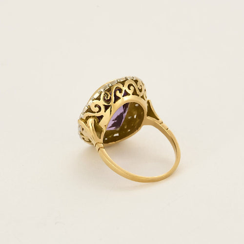 Bague 49,5 Bague pompadour en or jaune, blanc, améthyste et diamants 58 Facettes CAS0213