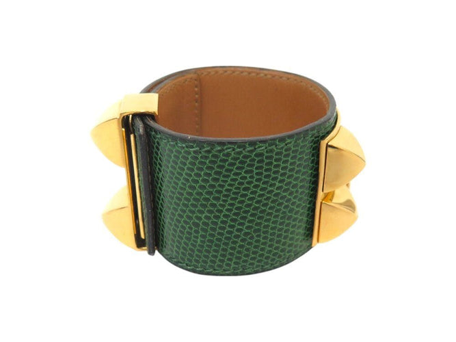 Collier bracelet HERMES collier de chien medor 17-20cm en cuir lezard vert 58 Facettes 268884