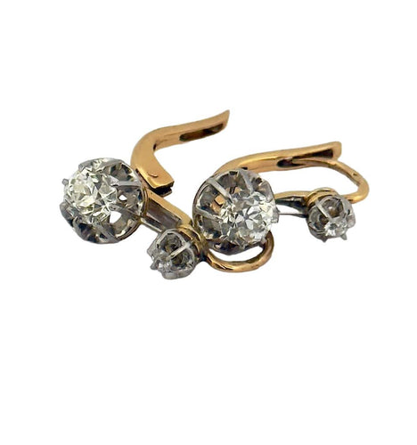 Boucles d'oreilles Dormeuses ancienne en or et diamants 58 Facettes